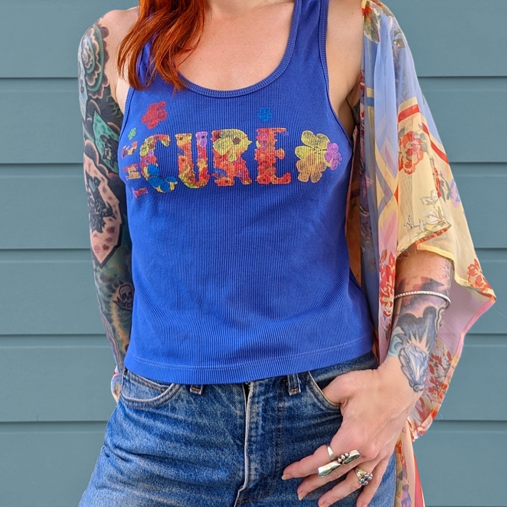 NWT Daydreamer The Cure Ribbed Purple Flower Tank XS